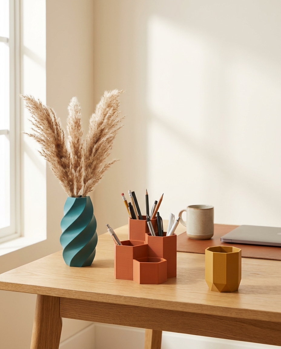 Karu Print 3D printed objects styled on a desk