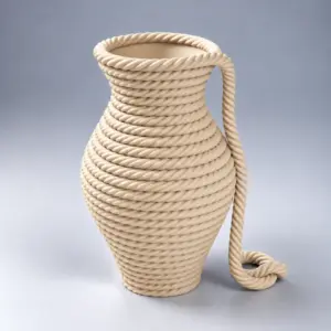 Rope-Coiled Vase with Draped Handle Rope Vase
