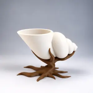 3D-Printed Seashell Planter on Root Stand Shell Shaped Pot