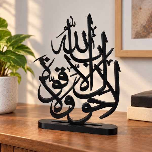 Black Arabic Calligraphy Tabletop Sculpture La Hawla Wa La Quwwata Illa Billah