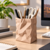 Faceted Pen Holder on a Calm Desk Paper Bag Pen Holder