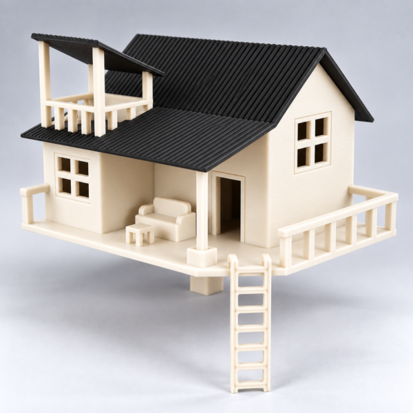 Ivory Stilt House with Charcoal Roof Tiny Treehouse