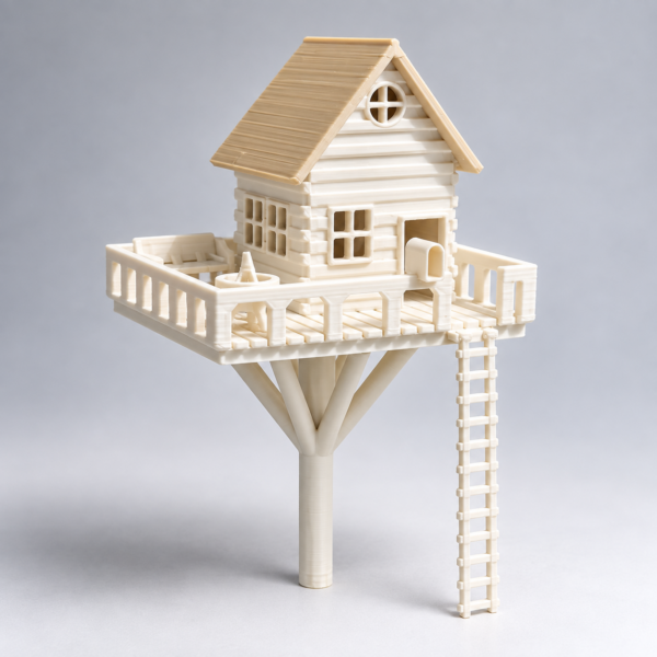 Minimalist 3D-Printed Treehouse Model Treehouse with Ladder for Flower Pot