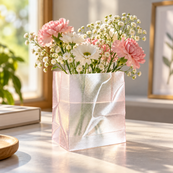 Pearlescent Vase with Pastel Flowers Aesthetic Paper Bag Vase