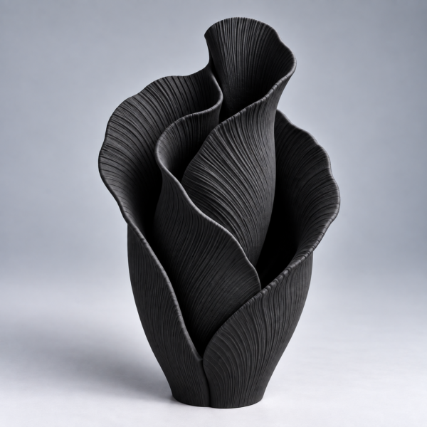Ribbed Black Sculptural Bloom Vase Flower Vase