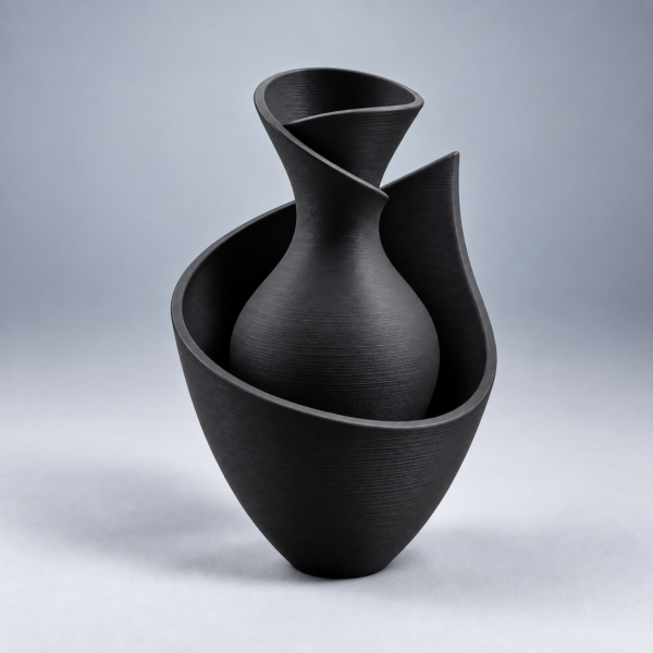 Sculptural Charcoal Spiral Vase